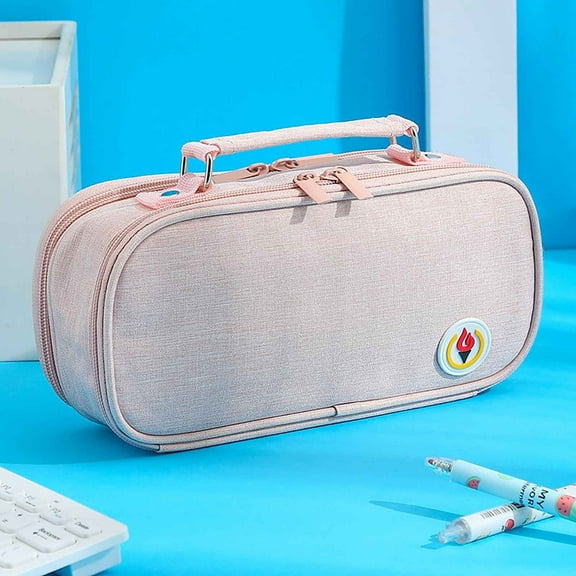 Blush Pink Triple-Zipper Campus Organizer Carrier - 9.84"x4.72"x2.36" Multi-Layer Academic Tools Storage System With Camouflage Print Design