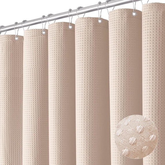 Blush Pink Waffle Shower Curtain, Heavy Duty Fabric Shower Curtain for Bathroom, Luxury Weighted Bathroom Shower Curtain Set, Polyester Blend Cloth with 12 Hooks