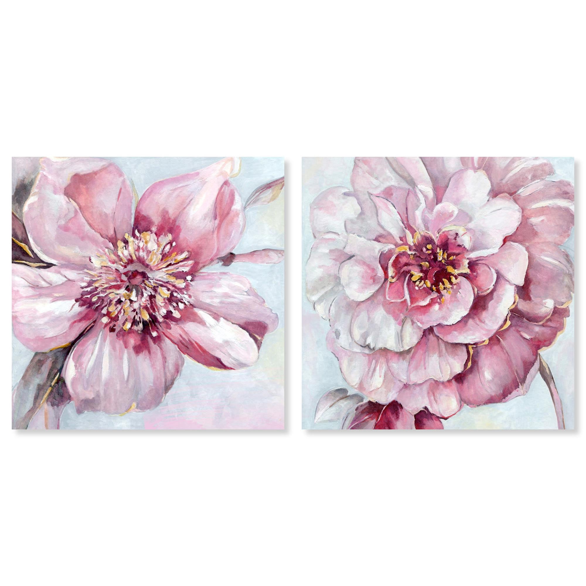Blush Pink Wall Art Set for Bedroom 2 Panel Set Canvas Print Floral ...