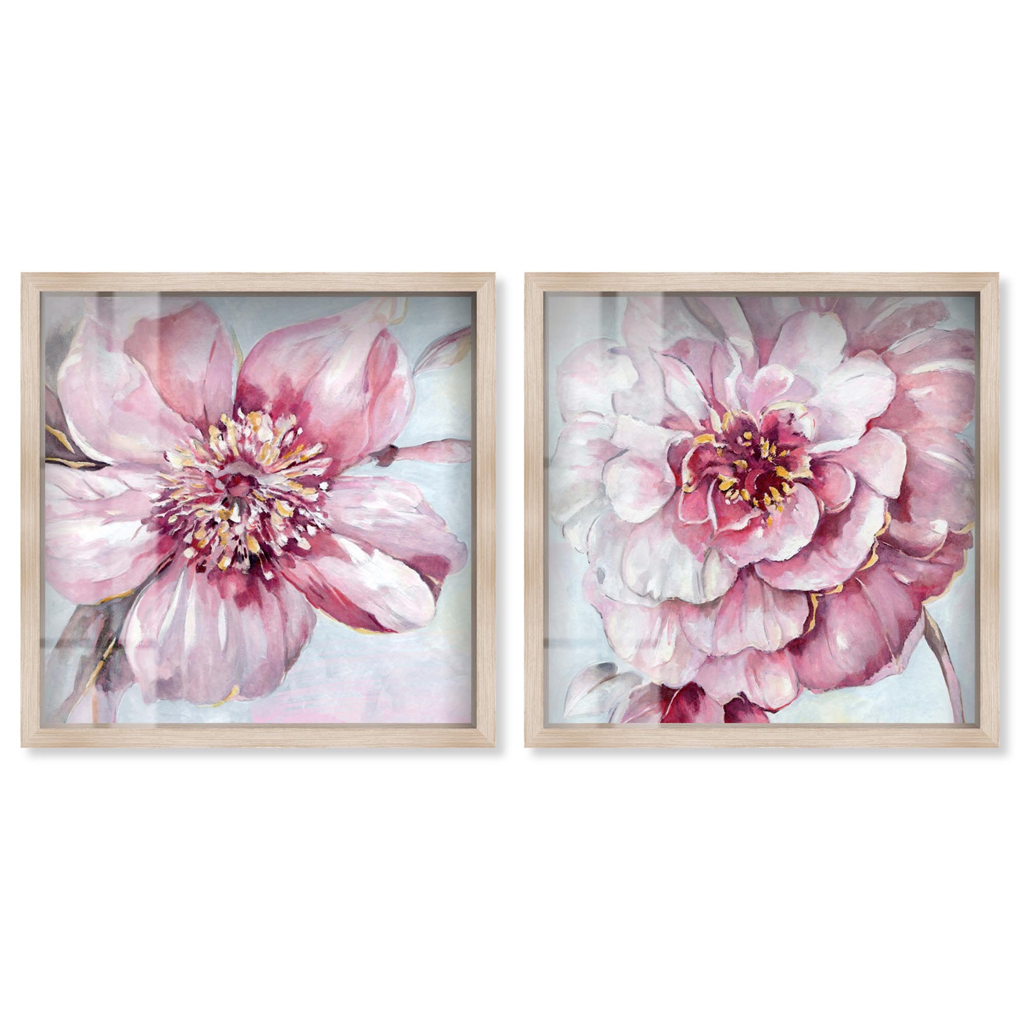 Blush Pink Wall Art Set for Bedroom 2 Panel Set Shadowbox Print Floral ...