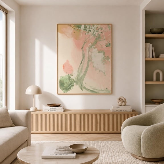 Blush Pink Wall Decor Sage Green Abstract Neutral Artwork Modern Abstract Wall Decor Statement Wall