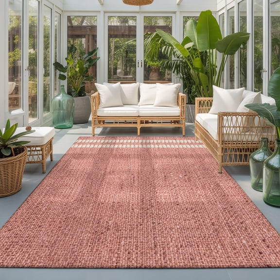Blush Pink Washable Living Room Rugs 5'x8', Oatmeal Beige Pink Woven Fabric Texture Rustic Farmhouse Washable Throw Large Area Rug Non-Slip Sturdy Edge Binding Carpet for Living Area Kitchen Office