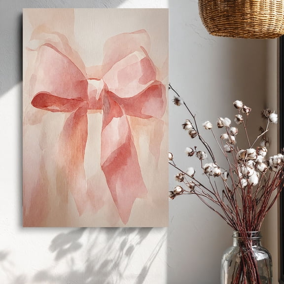 Blush Pink Watercolor Bow Canvas Wall Decor Ready to Hang Bedroom Bathroom