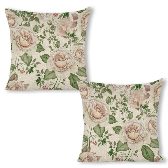Blush Pink Watercolor Roses With Sage Green Foliage Boho Pillow Covers 18X18 Set Of 2 Floral Pattern Decorative Throw Pillow Cases Outdoor Farmhouse Decoration For Sofa Couch Bed