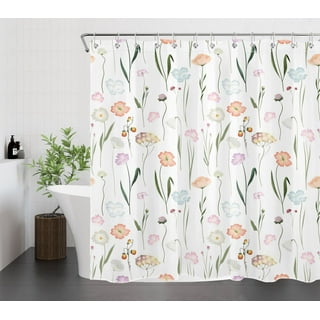 Afuly No Hook Shower Curtain with Snap in Liner Pink Flower Floral Fabric  Bathroom Shower Curtains Sets, 71x74 inch