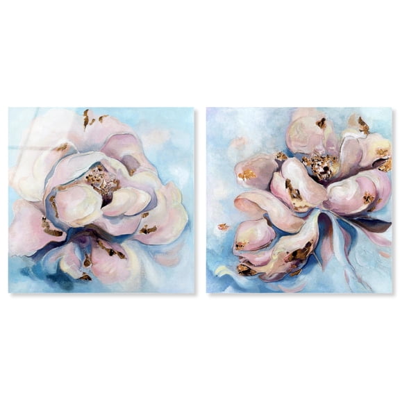 Blush Pink Whimsy 2 Panel Set Acrylic Print Floral Wall Art by Art Remedy, Ready to Hang, 12 x 12