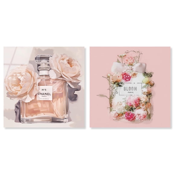 Blush Pink Whimsy 2 Panel Set Acrylic Print Glam Wall Art by Art Remedy, Ready to Hang, 12 x 12