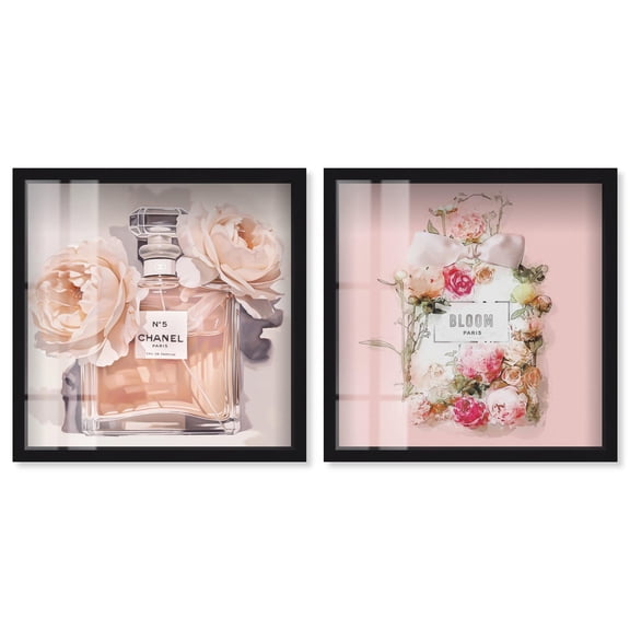 Blush Pink Whimsy 2 Panel Set Shadowbox Print Glam Wall Art by Art Remedy, Black Frame, 13 x 13