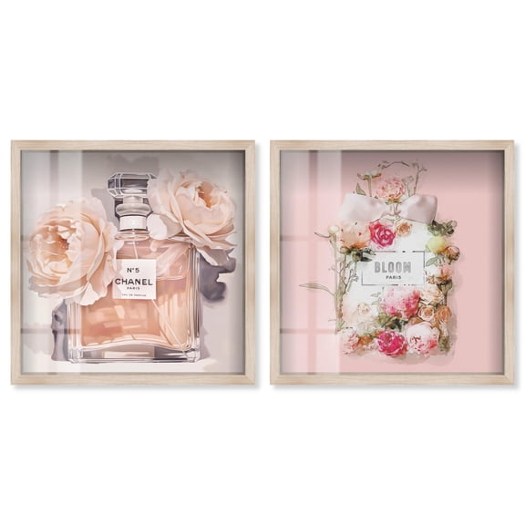 Blush Pink Whimsy 2 Panel Set Shadowbox Print Glam Wall Art by Art Remedy, Blonde Frame, 13 x 13