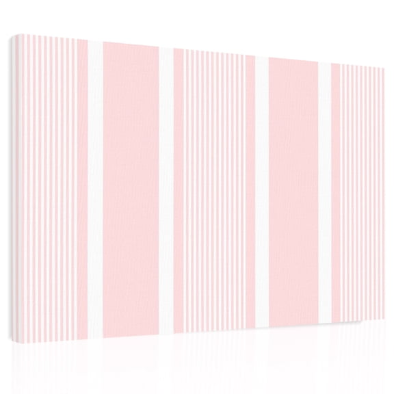 Blush Pink White Stripes Canvas Print Wall Art, Lines Modern Vertical Stripes Wall Decor Modern Artwork Paintings Pictures for Living Room Framed and Stretched Ready to Hang 12" x 16"