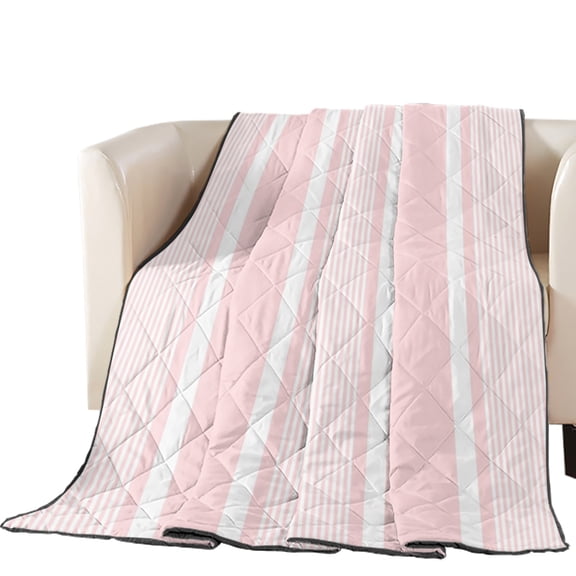Blush Pink White Stripes Quilted Comforters Cooling Blanket California King Size, Lines Modern Vertical Stripes Cold Comfort for Hot Sleepers Lightweight Air Conditioning Quilt Blanket for Bed