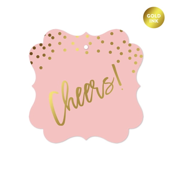Koyal Wholesale Blush Pink Metallic Gold Confetti Polka Dots Fancy Frame Gift Tags 24-Pack
