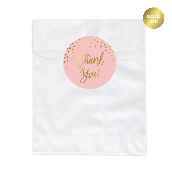 Blush Pink and Metallic Gold Confetti Polka Dots, Favor Bag DIY Kit, Thank You!, 24-Pack