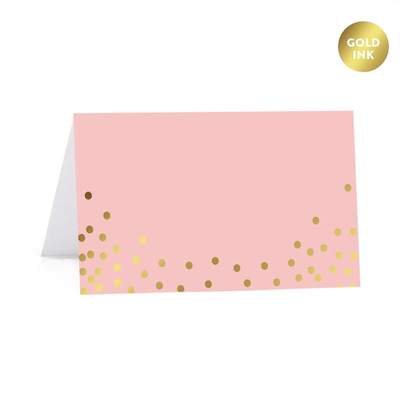Koyal Wholesale Blush Pink & Gold Confetti Wedding Table Tent Place Cards, 20-Pack