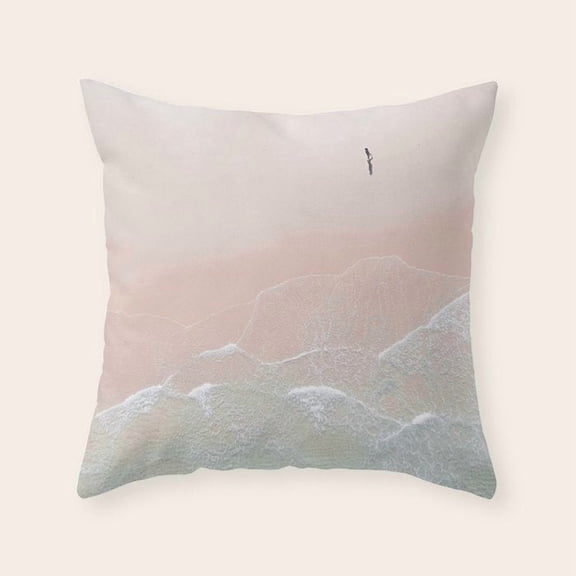 Blush Pink and Sage Mountain Landscape with Silhouetted Figure Throw Pillow Cover Only, Polyester Velvet, Bedroom Decor, No Insert Included