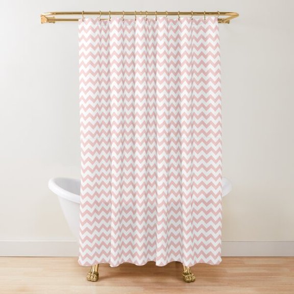Blush Pink and White Chevron Shower Curtain, 100% Polyester, Zigzag Pattern for Bathroom Decor