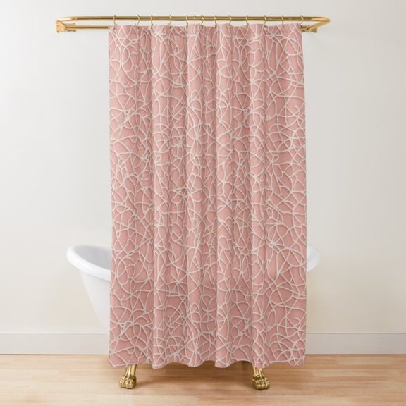 Blush Pink and White Interlaced Linework Shower Curtain, 100% Polyester, Abstract Style for Bathroom