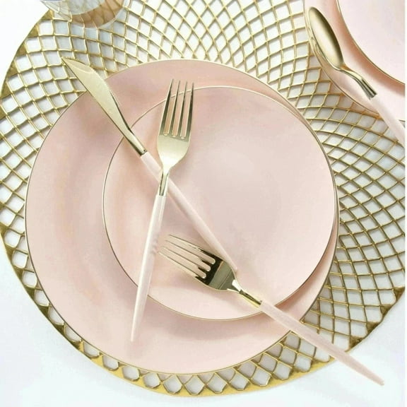 Party Source Blush Pink w/ Gold Rim 7" Plastic Wedding Dinner Plates 10ct.