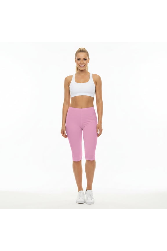 Blush Pop Pink Color Women's Brushed Suede Poly Span Casual Capri Leggings XS-2XL