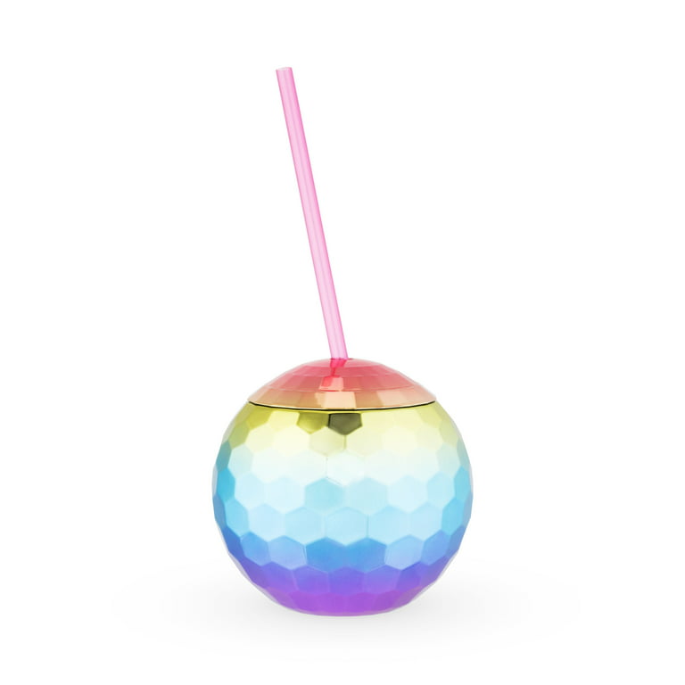 Blush Rainbow Disco Ball Cup with Straws for Parties - 16 Ounce Cute  Sparkly Glitter Cocktail Disco Ball Drink Tumbler, Party Supplies 