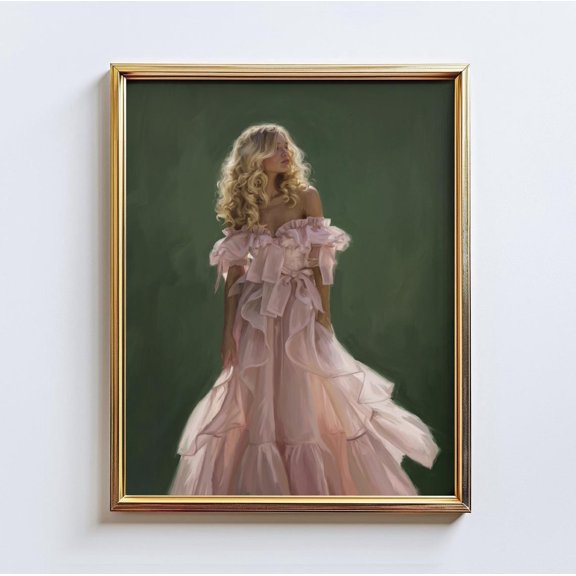 Blush Reverie Ruffle Dress Fashion Portrait Wall Art Home Decor Unframed Paper Print
