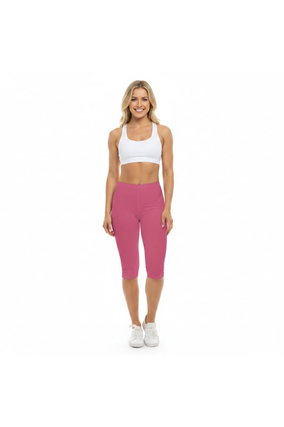 Blush Rose Color Women's Brushed Suede Poly Span Casual Capri Leggings XS-2XL