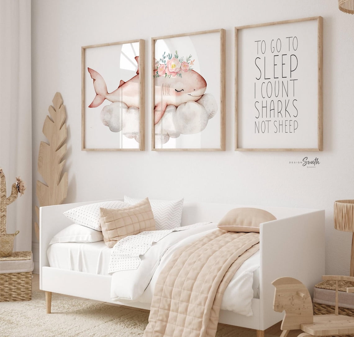Shark Project Drawings Blush Shark Wall Art Prints, Soft Painted Ocean Girls Nursery Decor ...