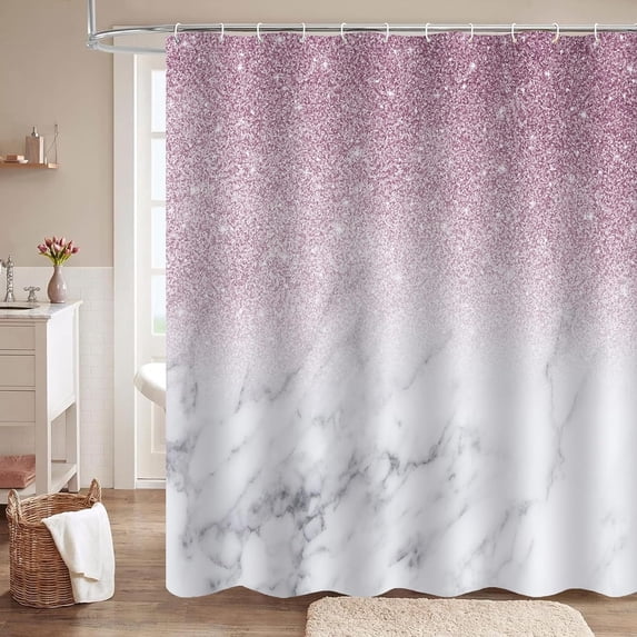 Blush Shower Curtain.Marble Bathroom Shower Curtain Sets,Abstract Shiny (No Glitter No Sequin) Luxury Bath Curtain Sets with 12Hooks 72X72In,Waterproof Fabric