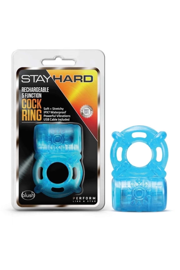 Stay Hard - Rechargeable 5 Function Cock Ring - Blue