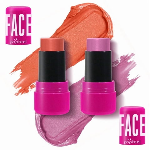 Blush Makeup Stick 2 Pcs, Multi-Use Cream Tinted Solid Moisturizer Stick with Natural Flush, Hydrating & Long-lasting, for Eyes, Lips & Cheeks