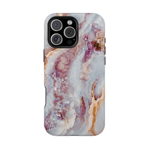 Blush Stone Marble Magnetic Tough Phone Case, Chic Dual Layer Protective Cover with Built-In Magnetic Ring Compatible with iPhone 13 Pro Max