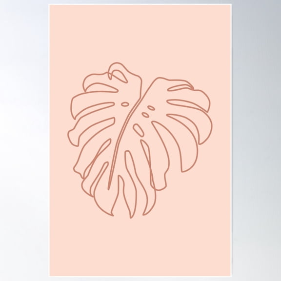 Blush Tropical Leaf Line Art Poster Wall Art, Modern Wall Decor For Living Room Bedroom, 16x24 UNFRAMED