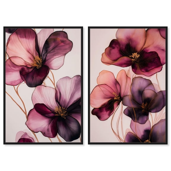 Blush Velvet Verse Set Canvas Floral Decor by Art Remedy, Black Frame, 20 x 30
