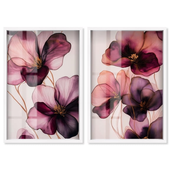 Blush Velvet Verse Set Shadowbox Floral Decor by Art Remedy, White Frame, 10 x 15