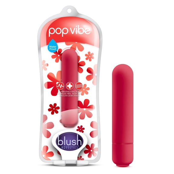 Blush Vive Pop Vibe 3.25" Mini Bullet Massager with 10 Functions, Waterproof Pocket Design Cherry Red