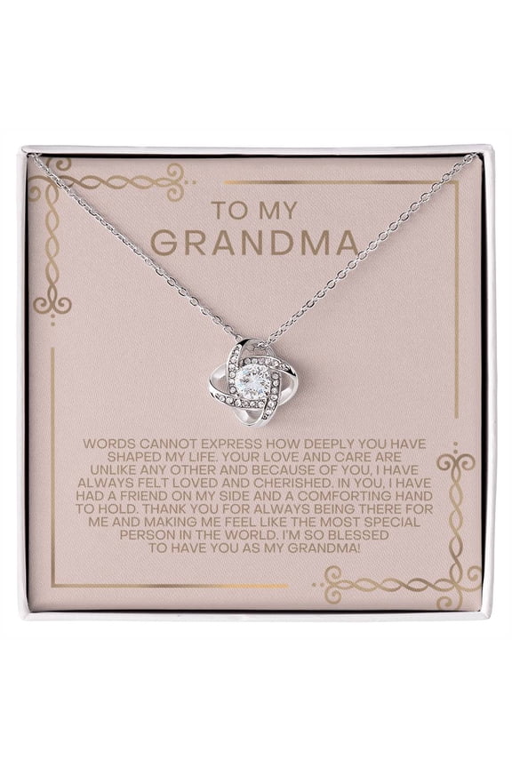Blush and Gold Cherished Grandma Necklace, White Love Knot Necklace