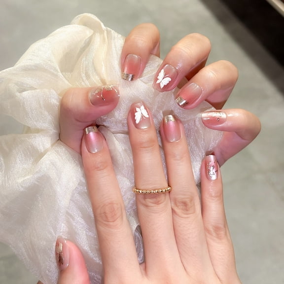Blush smudge butterfly gilt French cat eye wearing armor sweet pure desire short fake nail patch removable