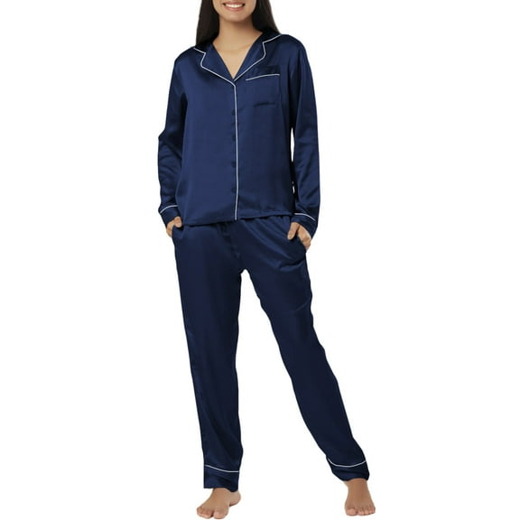BlushBridesCo. Satin Pajamas Women's Long Sleeve Sleepwear Soft Silk Button Down Loungewear Pjs Pants Set XS-XXXL