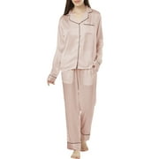BlushBridesCo. Satin Pajamas Women's Long Sleeve Sleepwear Soft Silk Button Down Loungewear Pjs Pants Set XS-XXXL