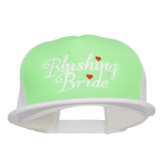 Blushing Bride Embroidered Neon Foam Trucker Cap - White Green OSFM
