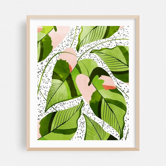 Blushing Leaves - India Digital Art Botanical Tropical Pattern Abstract Modern Art Oak Framed Wall Art Print 18 x 24 inches