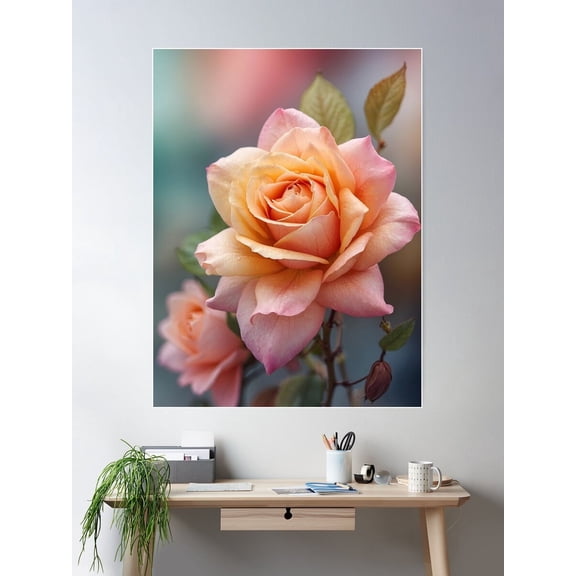 Blushing Rose Poster Wall Art, Modern Wall Decor For Living Room Bedroom, 12x18 UNFRAMED