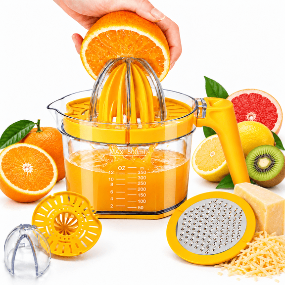 Blusmart 4-in-1 Manual Citrus Juicer, 17oz Lemon Squeezer, BPA-Free, Detachable Dual-Head Juice Press for Oranges, Limes & Kitchen Use