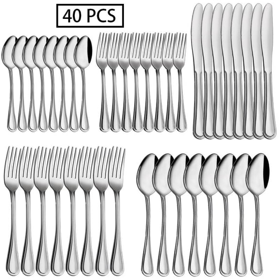 Blusmart Flatware Set, 40-Piece Set for 8, High Quality Stainless Steel Cutlery Set, Line Pattern, Includes Steak Knife, Mirror Polished Forks and Spoons, Dishwasher Safe