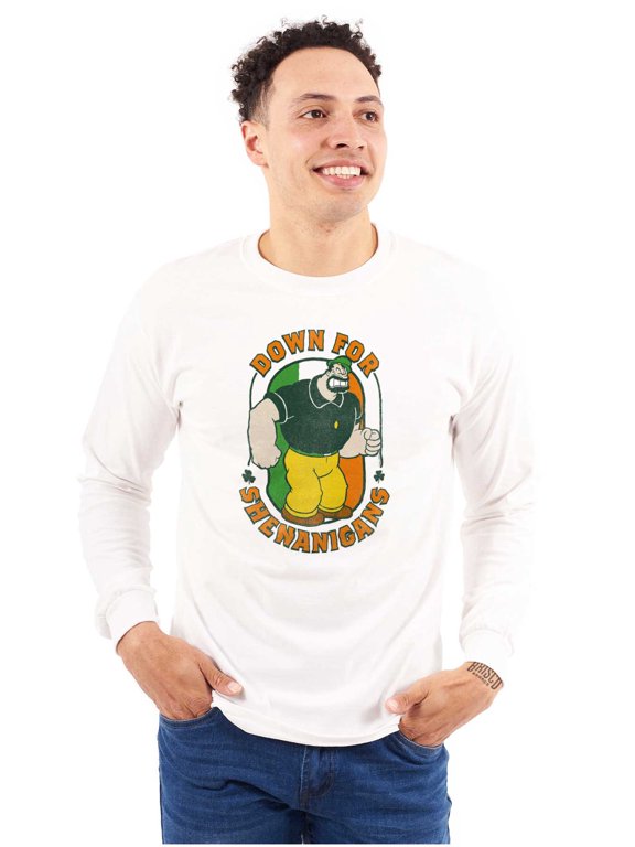 Bluto St Paddys Down For Shenanigans Men's Long Sleeve Tee T Shirt Brisco Brands S
