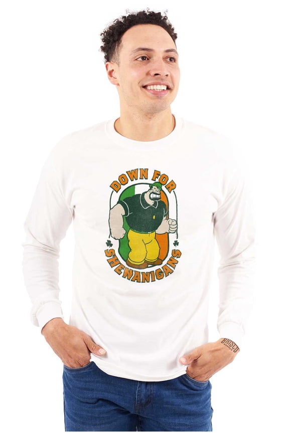 Bluto St Paddys Down For Shenanigans Men's Long Sleeve Tee T Shirt Brisco Brands S