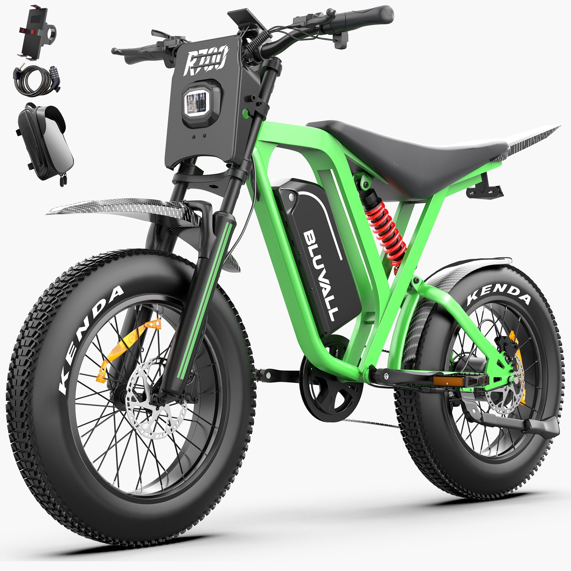 Bluvall 1300Wh Dual Hydraulic Brake Ebike for Adults -2500W Peak 52V Electric Bike 35 MPH,Up to 80 Miles,20" Fat Tire Full Suspension Electric Bicycle for Snow Off-Road Mountain E-Bike