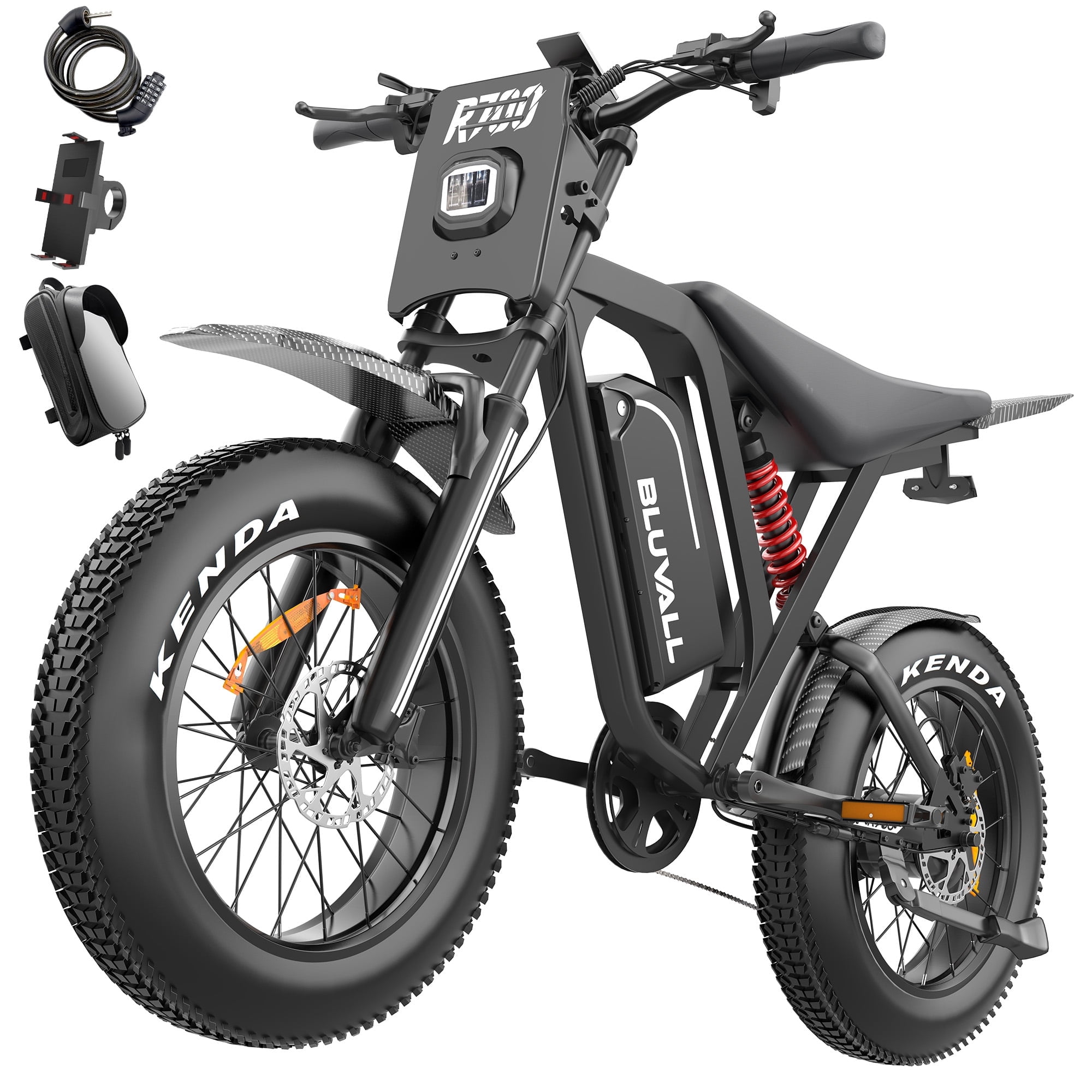 Bluvall 2500W Peak Electric Bike for Adults, Dual Hydraulic Brake Mountain e-Bike,52V 25Ah 35MPH 80 Mile 7-Speed Full Suspension 20"Fat Tire Electric Bicycle,UL2849