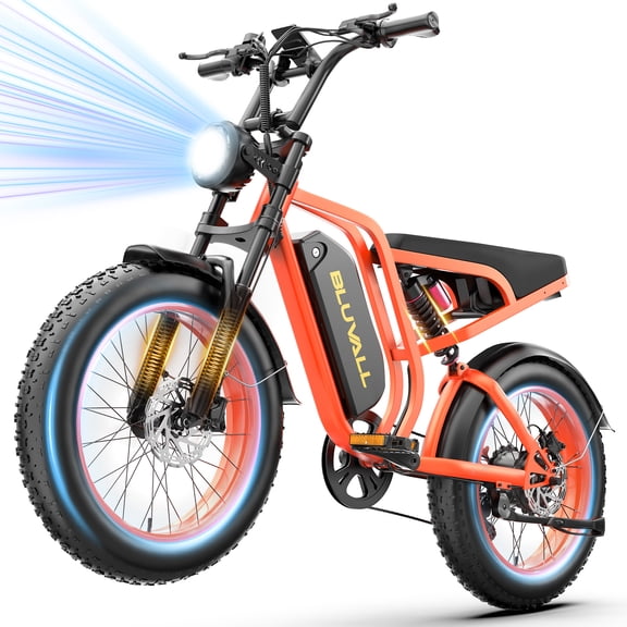 Bluvall 20'' Fat Tire Electric Mountain Bike for Adults,Peak 1000W 48V 16Ah,31MPH High-Speed,All-Terrain E-Bike with Full Suspension for Trail & Off-Road Riding UL2849