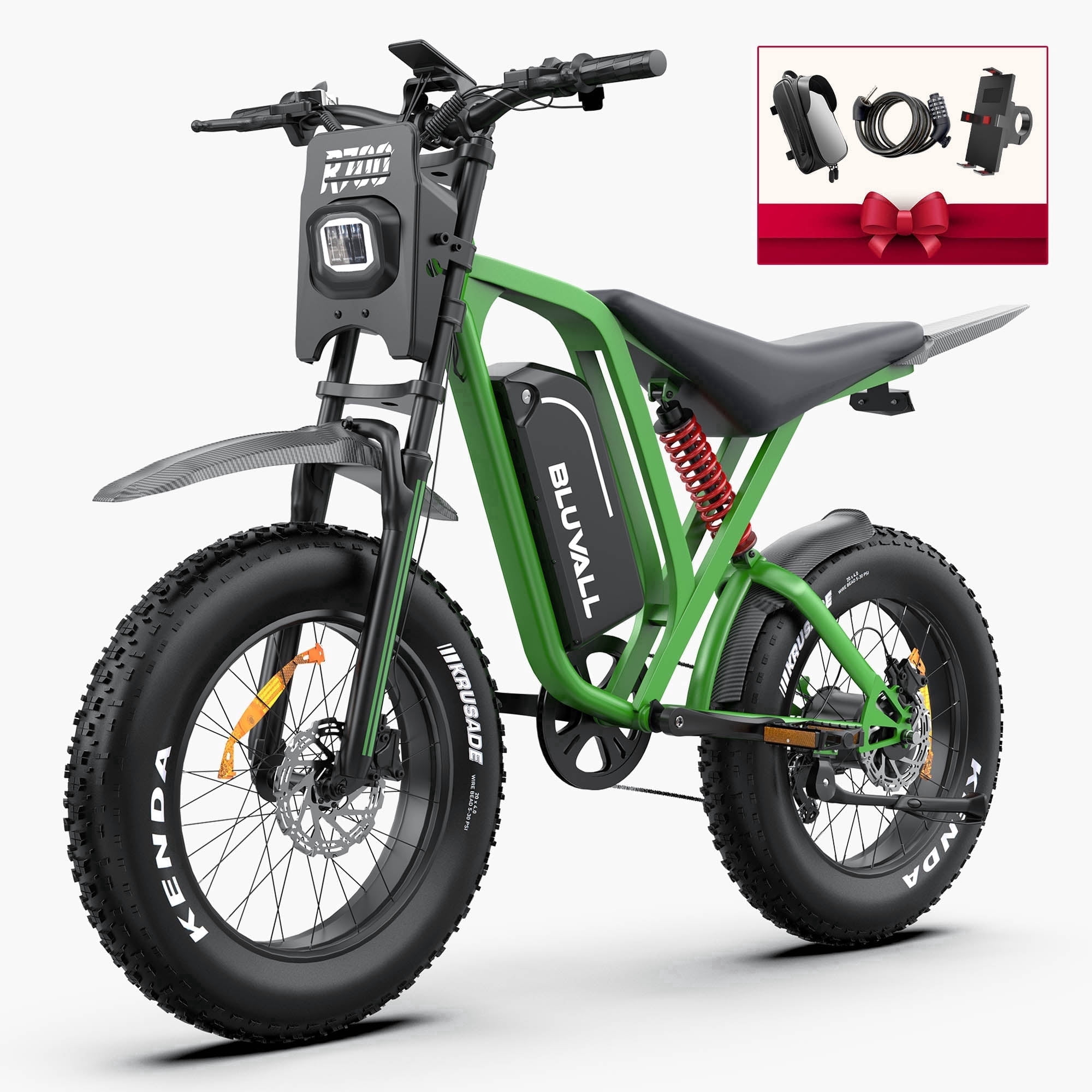 Bluvall Electric Bike for Adults, 1800W Motor 35MPH, 52V/25AH Battery, 20"x4" Fat Tire Ebike, E Mountain Bicycle, Full Suspension UL2849